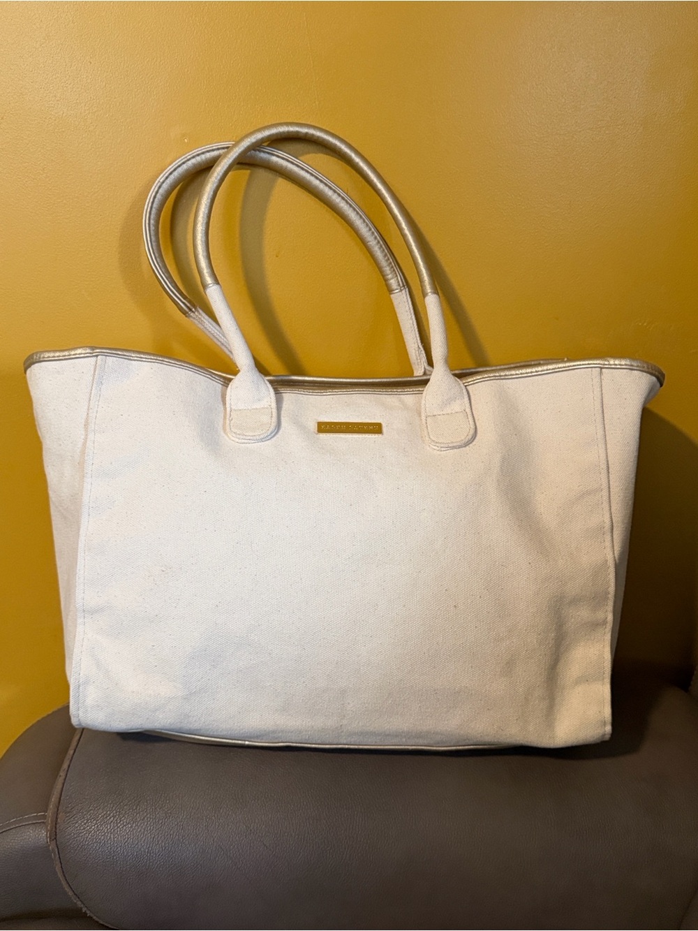 Ralph Lauren White Canvas Tote with Metallic Trim